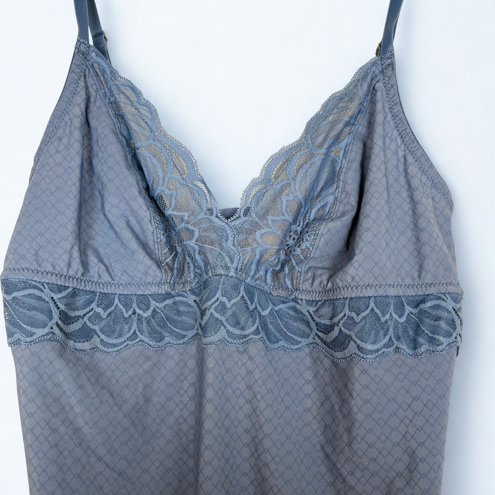 Hanro Marilyn Bodysuit Lace Trim Open-Back M Dusty Blue Coquette Lux Intimates - Picture 7 of 14